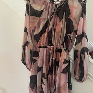 Misa Los Angeles Abstract Pink and Black Dress